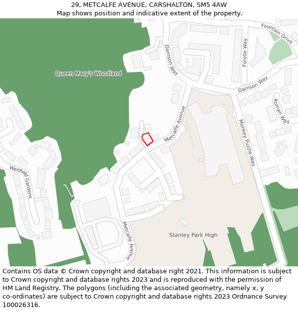 29, METCALFE AVENUE, CARSHALTON, SM5 4AW: Location map and indicative extent of plot