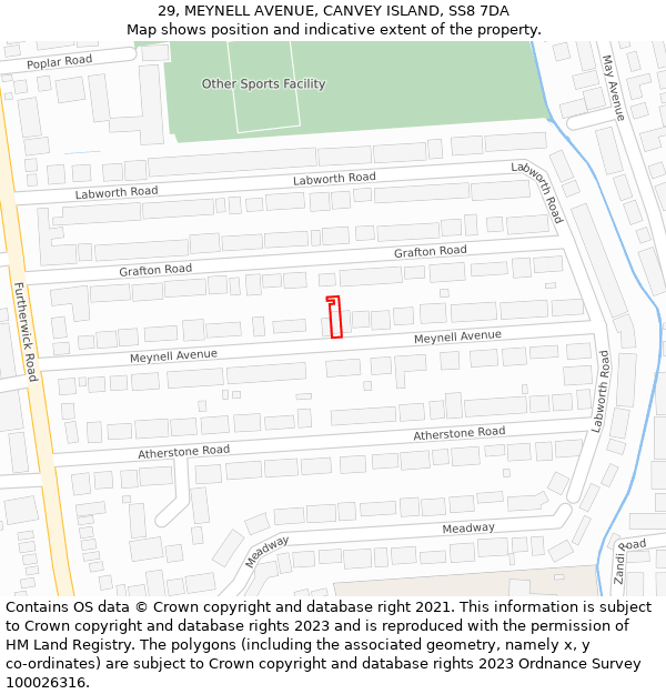 29, MEYNELL AVENUE, CANVEY ISLAND, SS8 7DA: Location map and indicative extent of plot