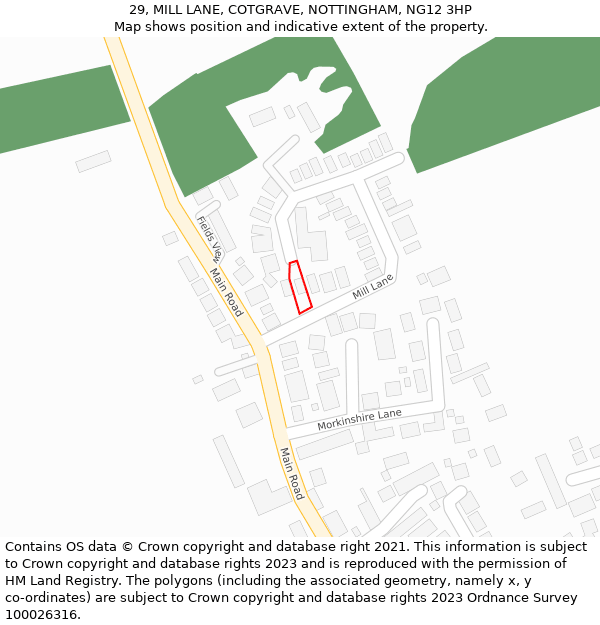 29, MILL LANE, COTGRAVE, NOTTINGHAM, NG12 3HP: Location map and indicative extent of plot
