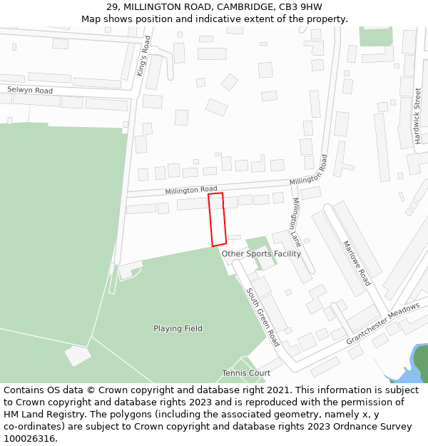 29, MILLINGTON ROAD, CAMBRIDGE, CB3 9HW: Location map and indicative extent of plot