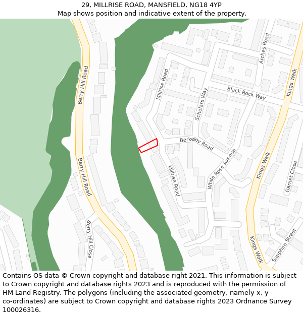 29, MILLRISE ROAD, MANSFIELD, NG18 4YP: Location map and indicative extent of plot