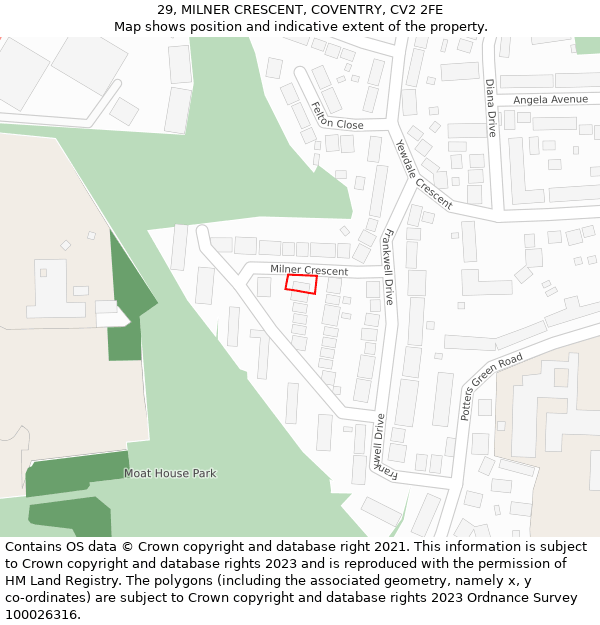 29, MILNER CRESCENT, COVENTRY, CV2 2FE: Location map and indicative extent of plot