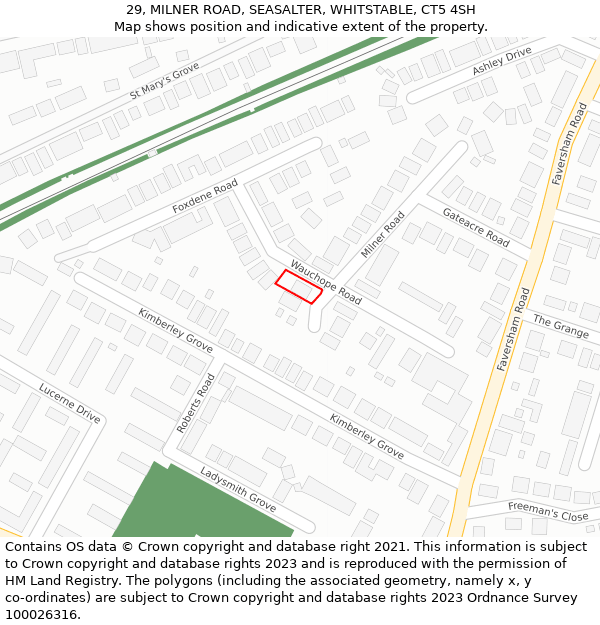 29, MILNER ROAD, SEASALTER, WHITSTABLE, CT5 4SH: Location map and indicative extent of plot