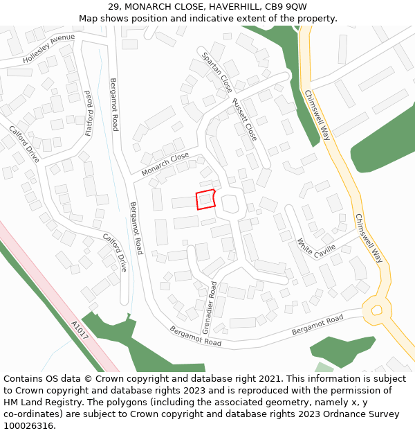 29, MONARCH CLOSE, HAVERHILL, CB9 9QW: Location map and indicative extent of plot