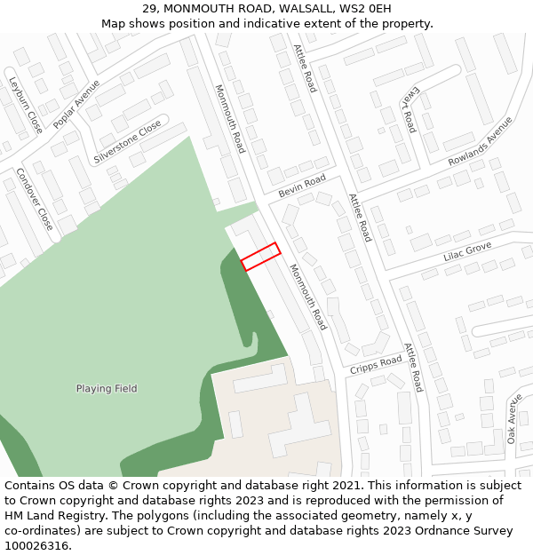 29, MONMOUTH ROAD, WALSALL, WS2 0EH: Location map and indicative extent of plot