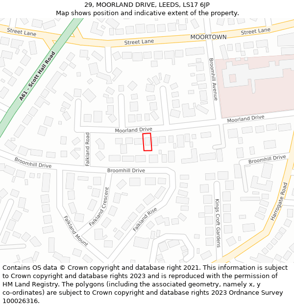 29, MOORLAND DRIVE, LEEDS, LS17 6JP: Location map and indicative extent of plot