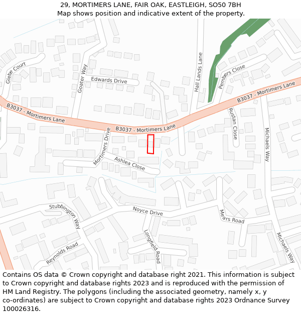 29, MORTIMERS LANE, FAIR OAK, EASTLEIGH, SO50 7BH: Location map and indicative extent of plot