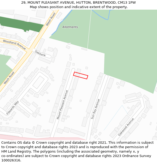 29, MOUNT PLEASANT AVENUE, HUTTON, BRENTWOOD, CM13 1PW: Location map and indicative extent of plot