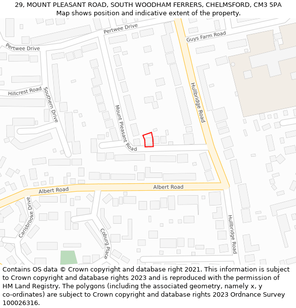 29, MOUNT PLEASANT ROAD, SOUTH WOODHAM FERRERS, CHELMSFORD, CM3 5PA: Location map and indicative extent of plot
