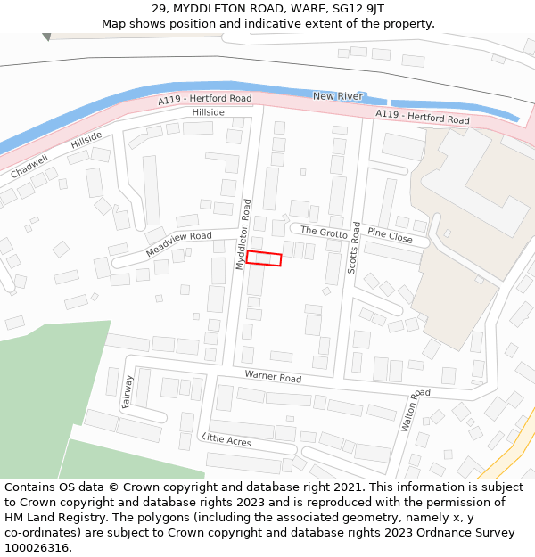 29, MYDDLETON ROAD, WARE, SG12 9JT: Location map and indicative extent of plot