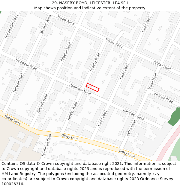 29, NASEBY ROAD, LEICESTER, LE4 9FH: Location map and indicative extent of plot