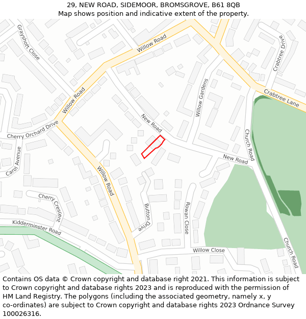 29, NEW ROAD, SIDEMOOR, BROMSGROVE, B61 8QB: Location map and indicative extent of plot