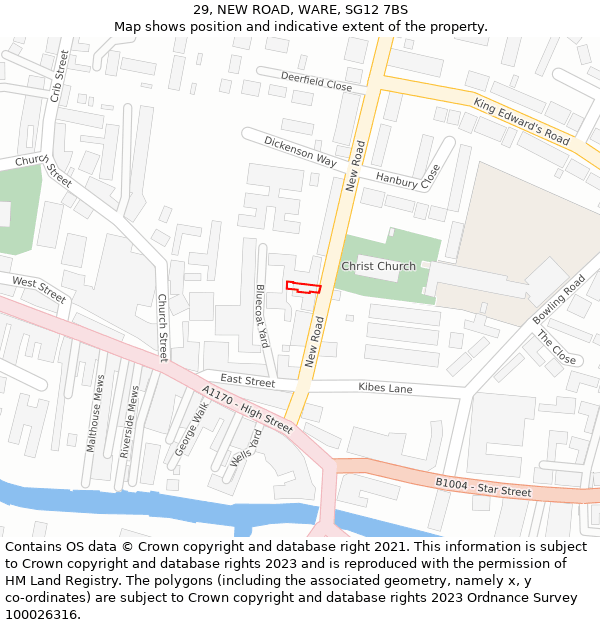 29, NEW ROAD, WARE, SG12 7BS: Location map and indicative extent of plot