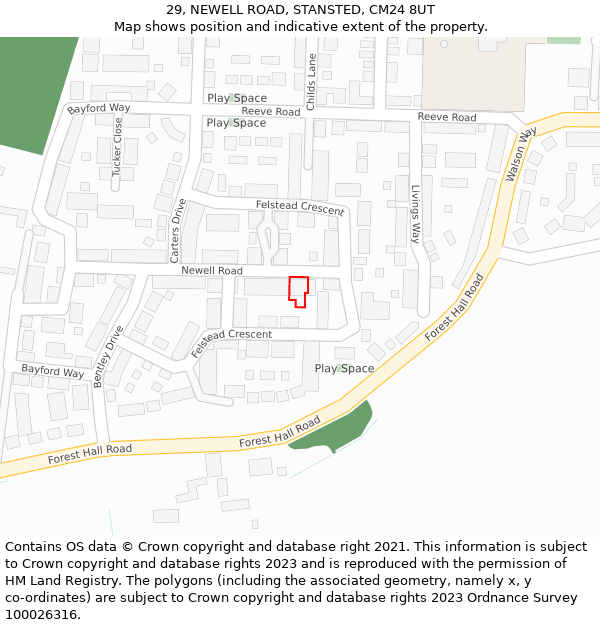 29, NEWELL ROAD, STANSTED, CM24 8UT: Location map and indicative extent of plot