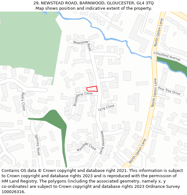 29, NEWSTEAD ROAD, BARNWOOD, GLOUCESTER, GL4 3TQ: Location map and indicative extent of plot