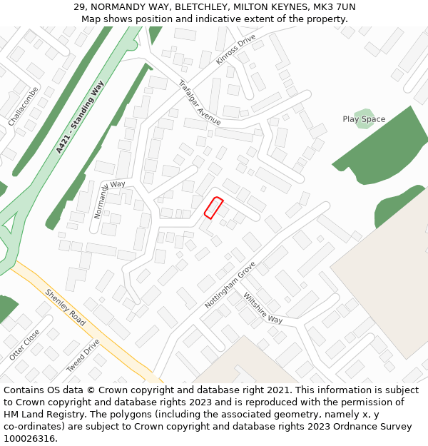 29, NORMANDY WAY, BLETCHLEY, MILTON KEYNES, MK3 7UN: Location map and indicative extent of plot