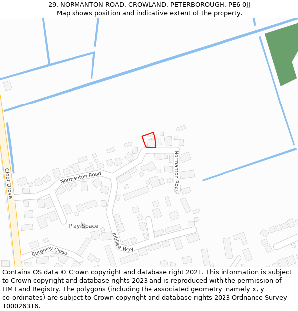 29, NORMANTON ROAD, CROWLAND, PETERBOROUGH, PE6 0JJ: Location map and indicative extent of plot