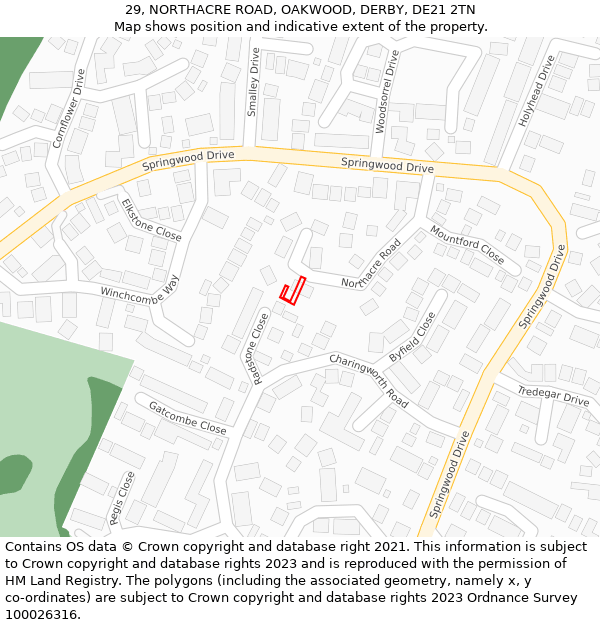 29, NORTHACRE ROAD, OAKWOOD, DERBY, DE21 2TN: Location map and indicative extent of plot