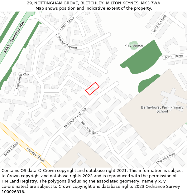 29, NOTTINGHAM GROVE, BLETCHLEY, MILTON KEYNES, MK3 7WA: Location map and indicative extent of plot