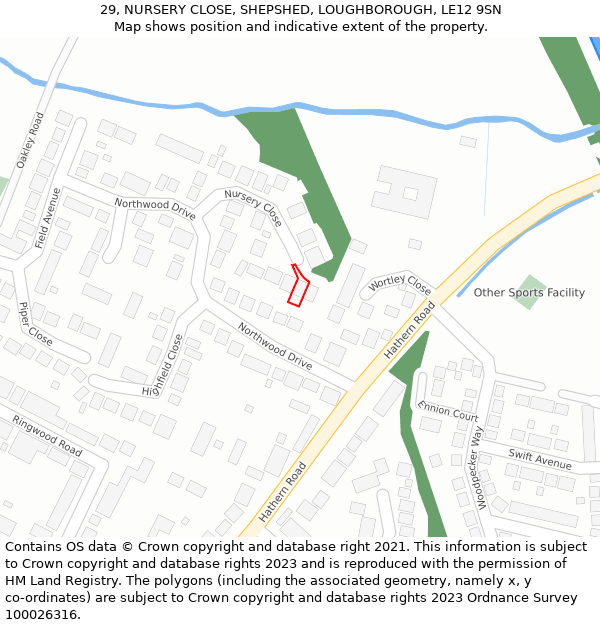 29, NURSERY CLOSE, SHEPSHED, LOUGHBOROUGH, LE12 9SN: Location map and indicative extent of plot