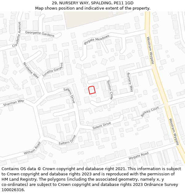 29, NURSERY WAY, SPALDING, PE11 1GD: Location map and indicative extent of plot