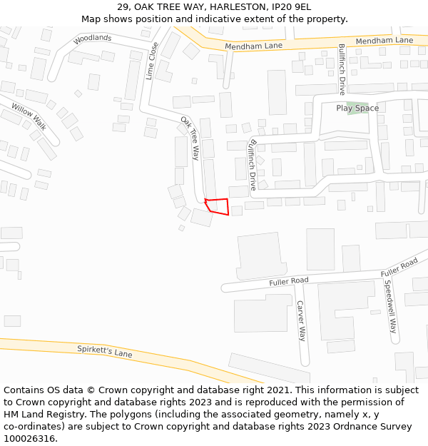 29, OAK TREE WAY, HARLESTON, IP20 9EL: Location map and indicative extent of plot