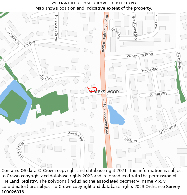 29, OAKHILL CHASE, CRAWLEY, RH10 7PB: Location map and indicative extent of plot