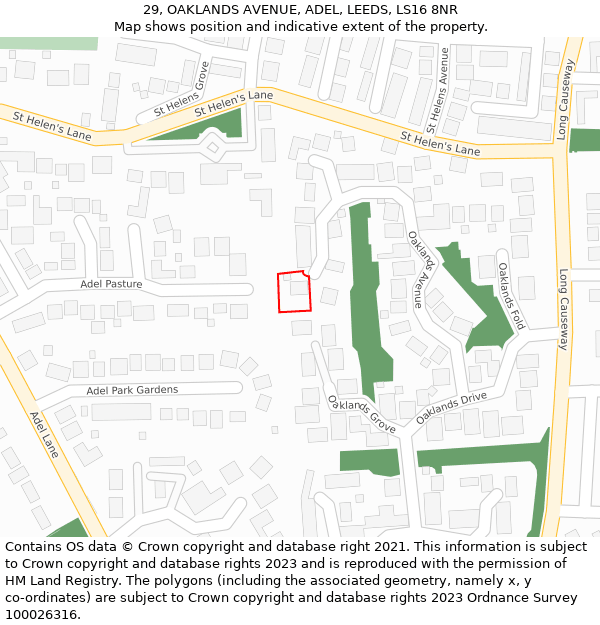 29, OAKLANDS AVENUE, ADEL, LEEDS, LS16 8NR: Location map and indicative extent of plot