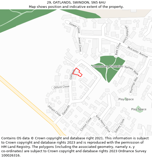 29, OATLANDS, SWINDON, SN5 6AU: Location map and indicative extent of plot