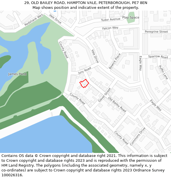 29, OLD BAILEY ROAD, HAMPTON VALE, PETERBOROUGH, PE7 8EN: Location map and indicative extent of plot