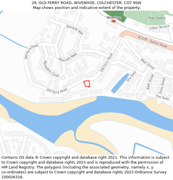 29, OLD FERRY ROAD, WIVENHOE, COLCHESTER, CO7 9SW: Location map and indicative extent of plot