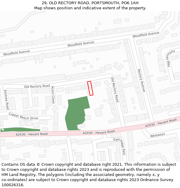 29, OLD RECTORY ROAD, PORTSMOUTH, PO6 1AH: Location map and indicative extent of plot
