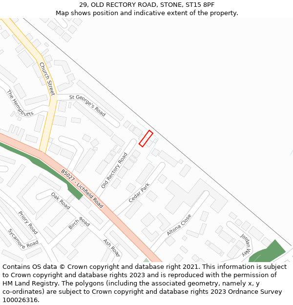 29, OLD RECTORY ROAD, STONE, ST15 8PF: Location map and indicative extent of plot