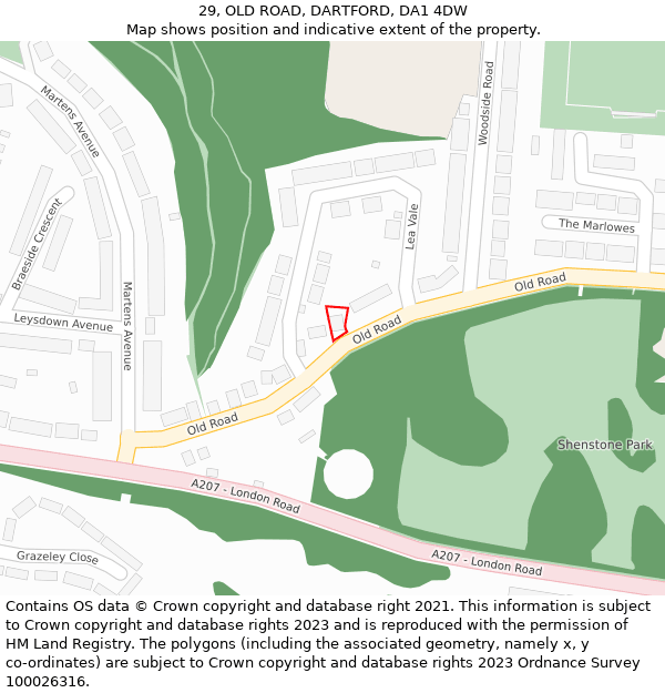 29, OLD ROAD, DARTFORD, DA1 4DW: Location map and indicative extent of plot