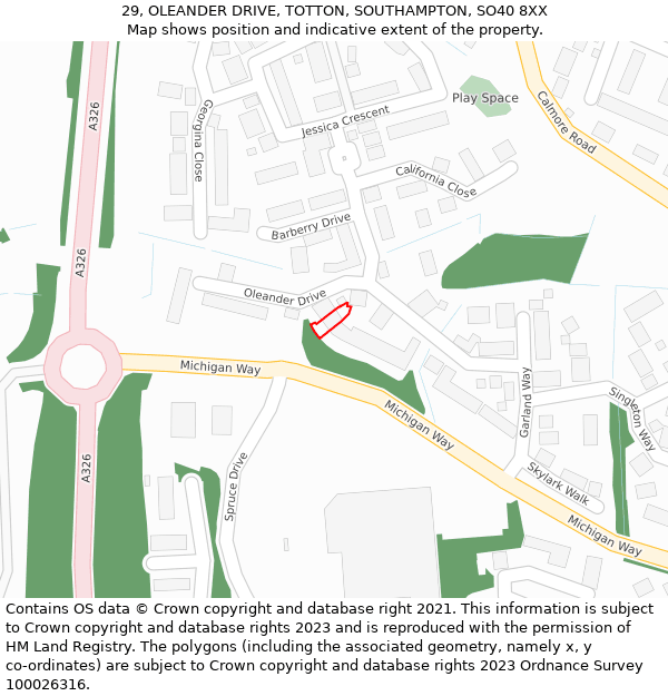 29, OLEANDER DRIVE, TOTTON, SOUTHAMPTON, SO40 8XX: Location map and indicative extent of plot