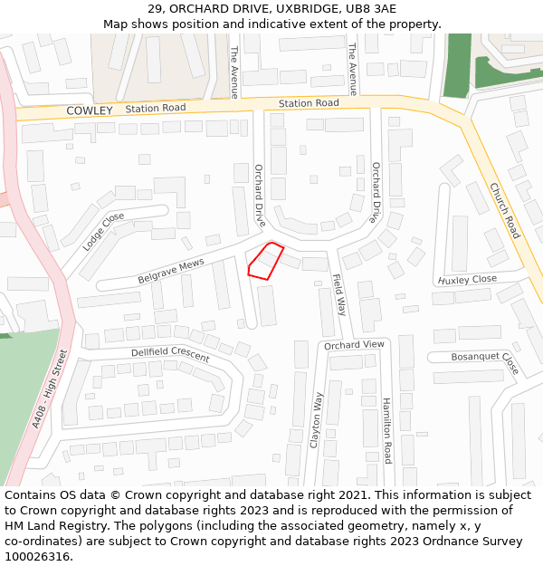 29, ORCHARD DRIVE, UXBRIDGE, UB8 3AE: Location map and indicative extent of plot