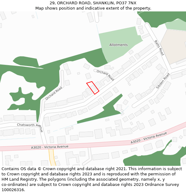 29, ORCHARD ROAD, SHANKLIN, PO37 7NX: Location map and indicative extent of plot