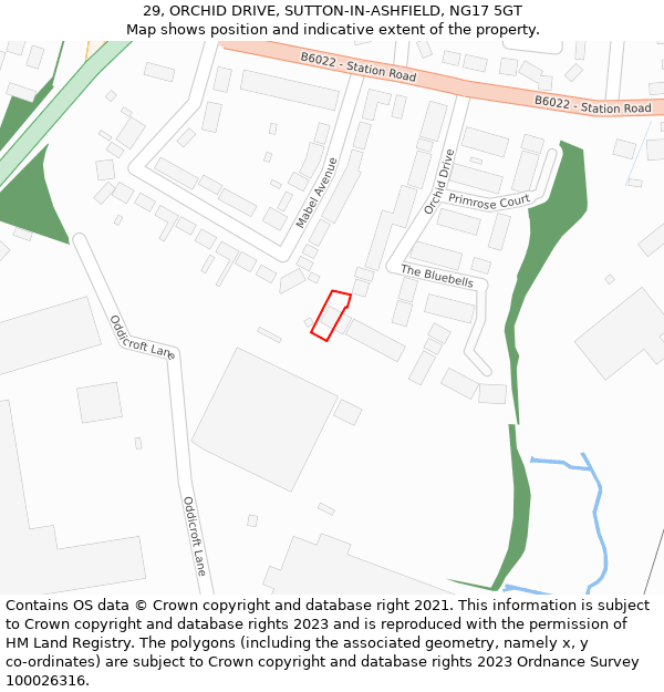 29, ORCHID DRIVE, SUTTON-IN-ASHFIELD, NG17 5GT: Location map and indicative extent of plot