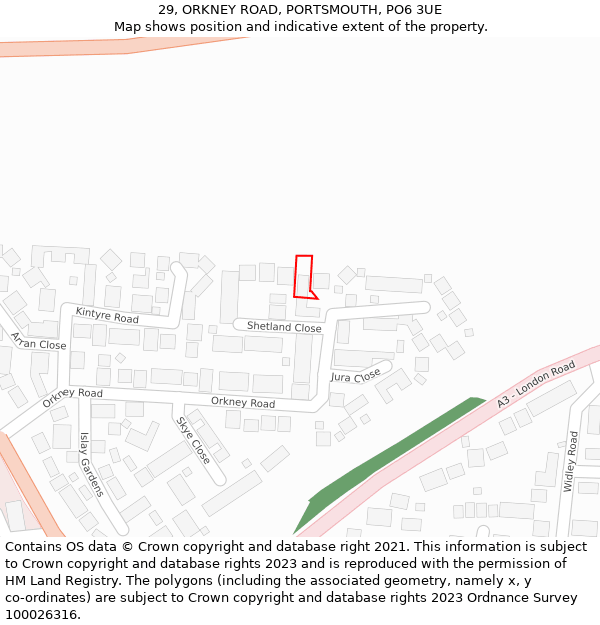 29, ORKNEY ROAD, PORTSMOUTH, PO6 3UE: Location map and indicative extent of plot
