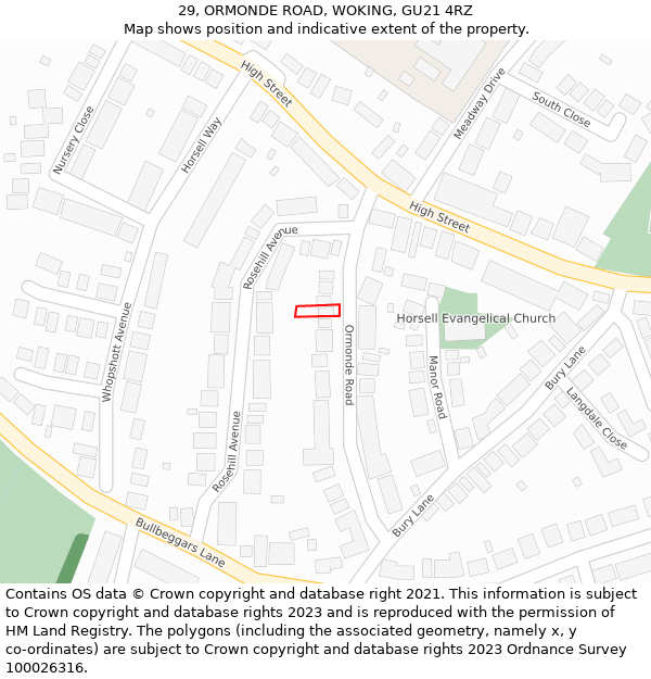 29, ORMONDE ROAD, WOKING, GU21 4RZ: Location map and indicative extent of plot