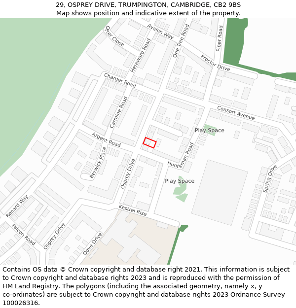 29, OSPREY DRIVE, TRUMPINGTON, CAMBRIDGE, CB2 9BS: Location map and indicative extent of plot