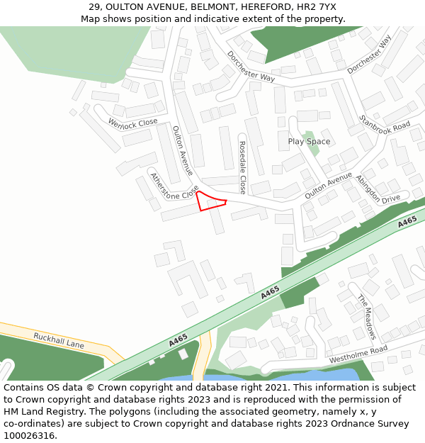29, OULTON AVENUE, BELMONT, HEREFORD, HR2 7YX: Location map and indicative extent of plot