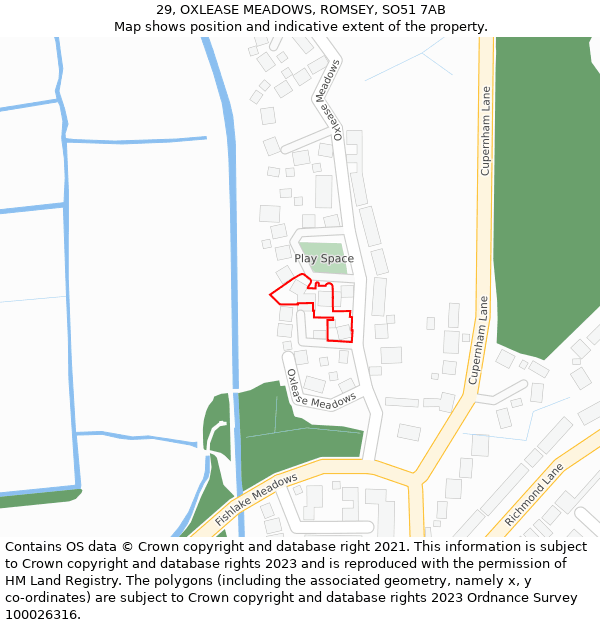 29, OXLEASE MEADOWS, ROMSEY, SO51 7AB: Location map and indicative extent of plot