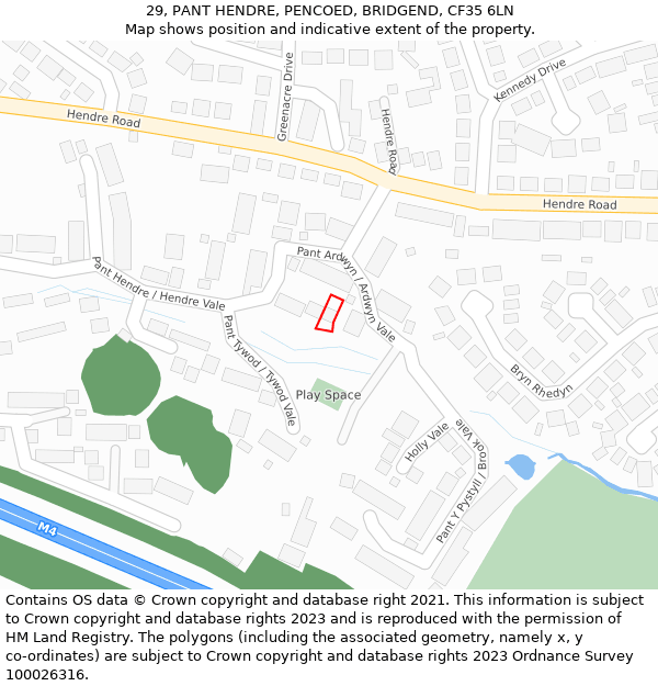 29, PANT HENDRE, PENCOED, BRIDGEND, CF35 6LN: Location map and indicative extent of plot