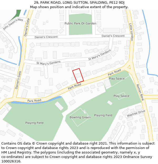 29, PARK ROAD, LONG SUTTON, SPALDING, PE12 9DJ: Location map and indicative extent of plot