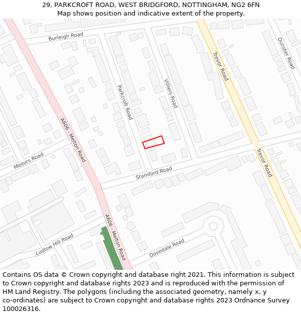 29, PARKCROFT ROAD, WEST BRIDGFORD, NOTTINGHAM, NG2 6FN: Location map and indicative extent of plot
