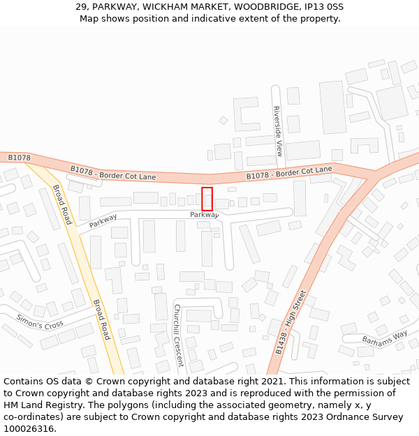 29, PARKWAY, WICKHAM MARKET, WOODBRIDGE, IP13 0SS: Location map and indicative extent of plot