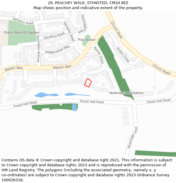 29, PEACHEY WALK, STANSTED, CM24 8EZ: Location map and indicative extent of plot