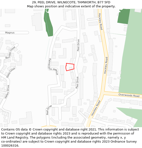 29, PEEL DRIVE, WILNECOTE, TAMWORTH, B77 5FD: Location map and indicative extent of plot