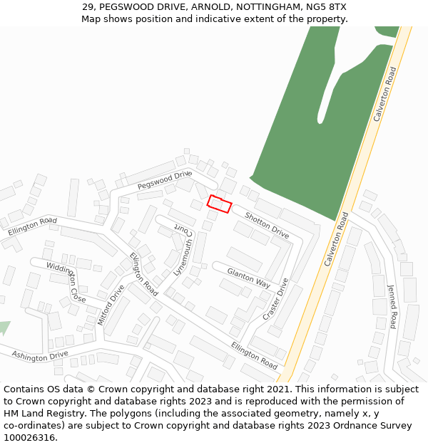 29, PEGSWOOD DRIVE, ARNOLD, NOTTINGHAM, NG5 8TX: Location map and indicative extent of plot